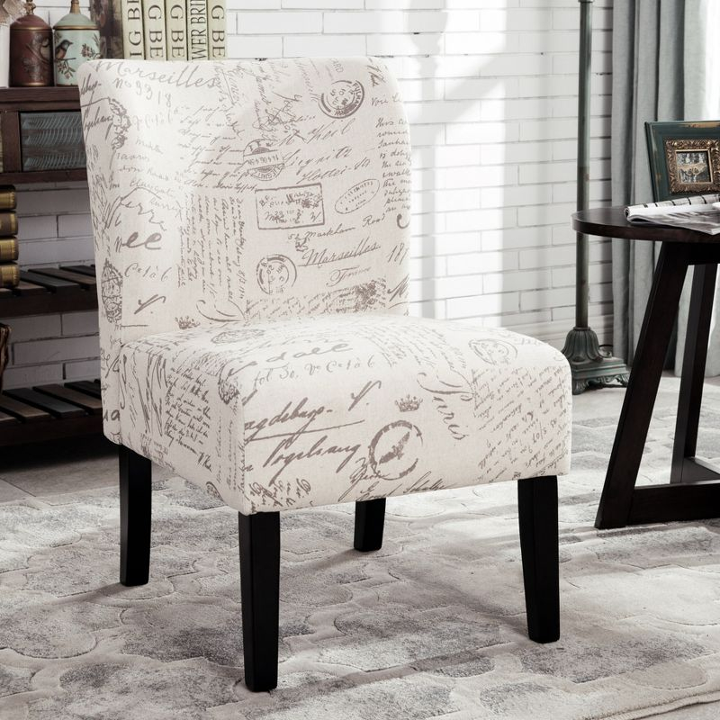 Roundhill Furniture Capa Fabric Armless Contemporary Accent Chair Script Print