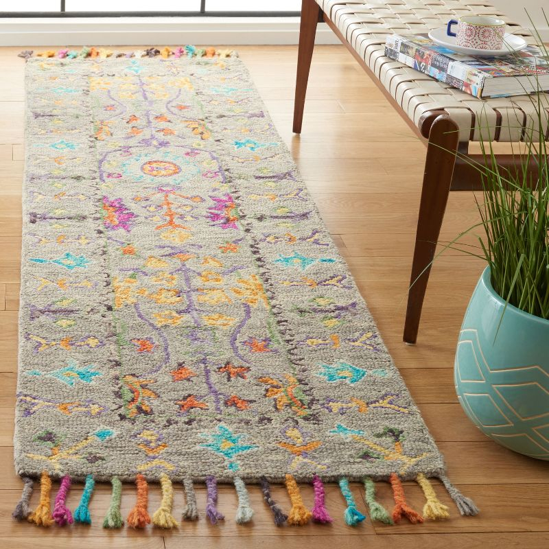 Blossom BLM453 Hand Tufted Indoor Runner Rug - Grey/Multi - 2'3"x8' - Safavieh