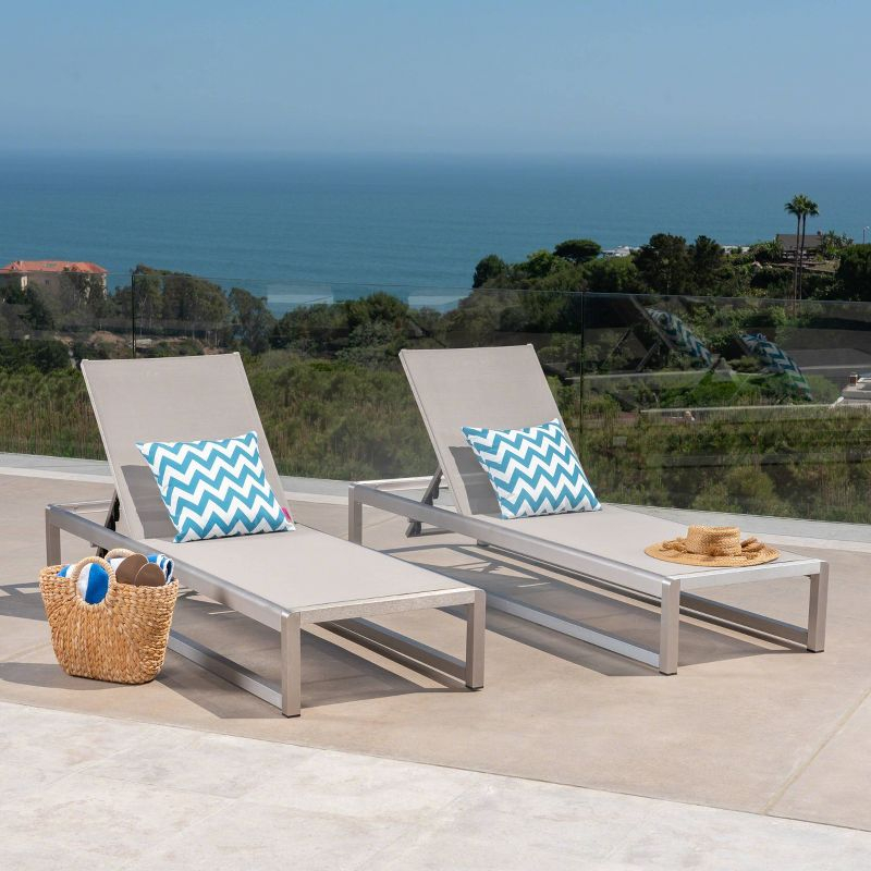 Christopher Knight Home California 2pk Aluminum Chaise Lounge Silver/Gray