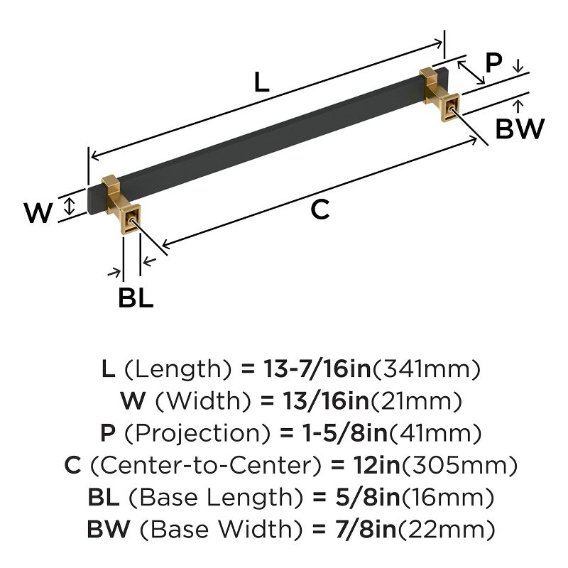 Amerock Overton 12 inch (305mm) Center-to-Center Brushed Matte Black/Champagne Bronze Appliance Pull