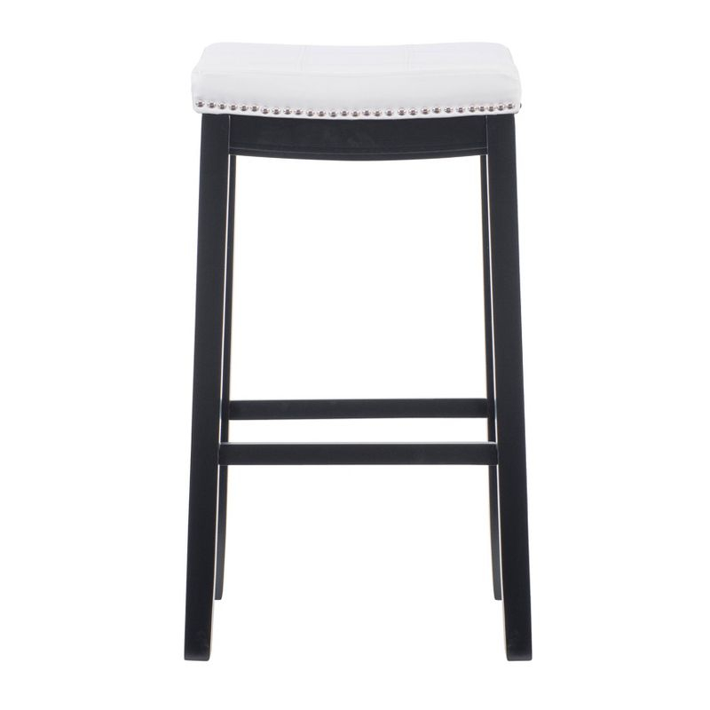 Claridge Backless Faux Leather Nailhead Saddle Barstool White/Black - Linon