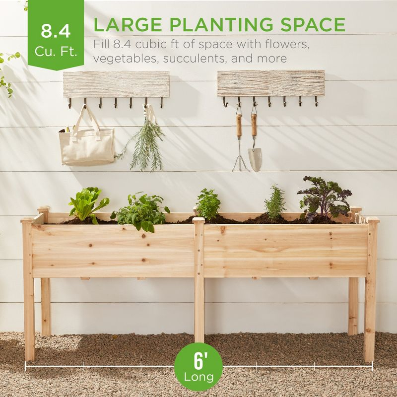 Best Choice Products 72x24x30in Raised Garden Bed, Elevated Wood Planter Box for Patio w/ Divider Panel - Natural
