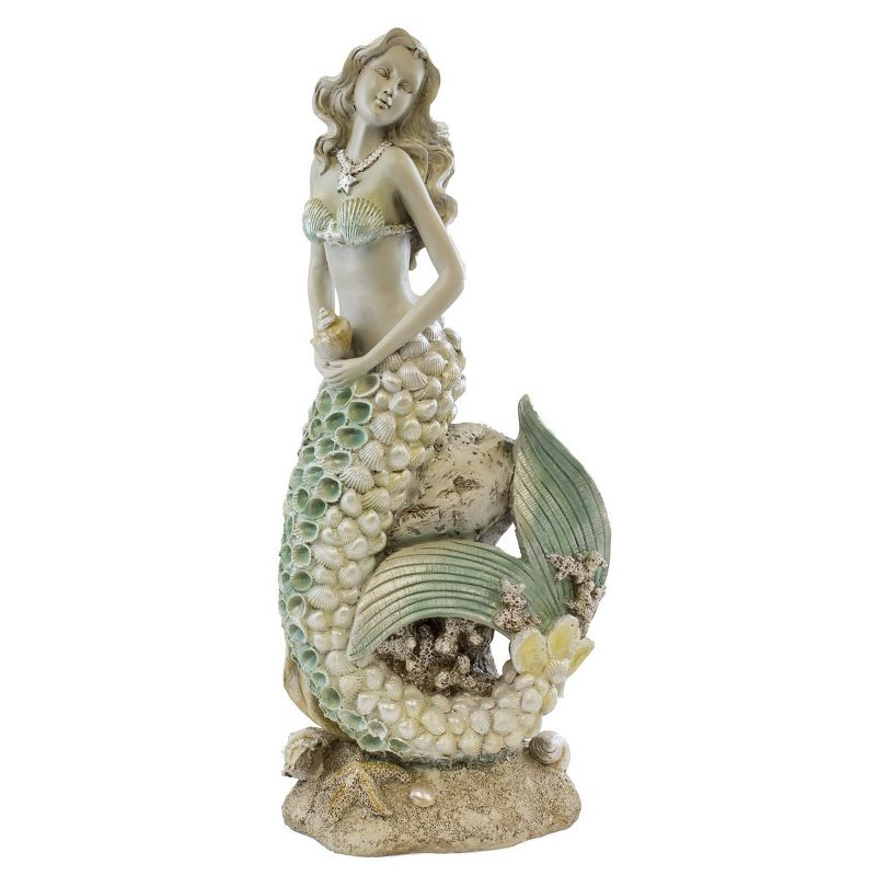 Beachcombers 8.5" x 18" Mermaid On Rocks Large Decorative Metallic Statue