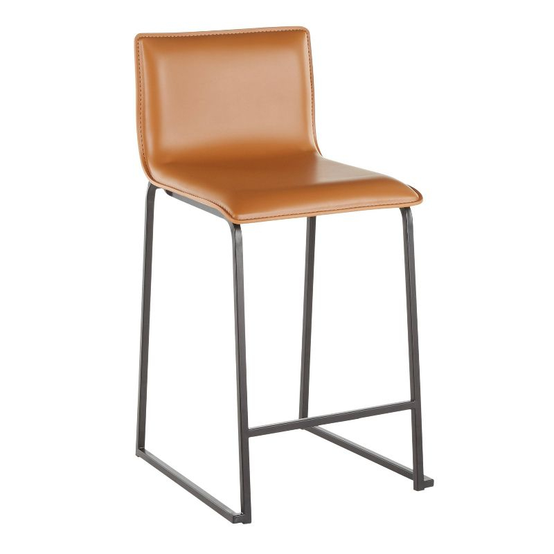 Set of 2 26" Mara Contemporary Counter Height Barstools Black/Camel Brown - LumiSource