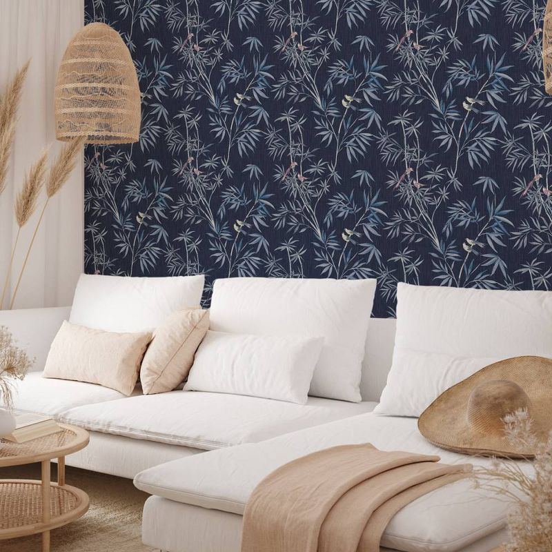 Tempaper & Co. Bamboo Chinoiserie Removable Peel and Stick Wallpaper, Nightfall, 28 sq ft: Vinyl, Self-Adhesive, Botanical Leaf Pattern