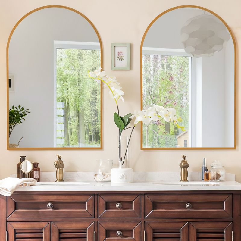 Dovelina Modern Metal Arched Wall Mirror Bathroom Vanity Mirror (Set of 2) - 24" x 36",Gold