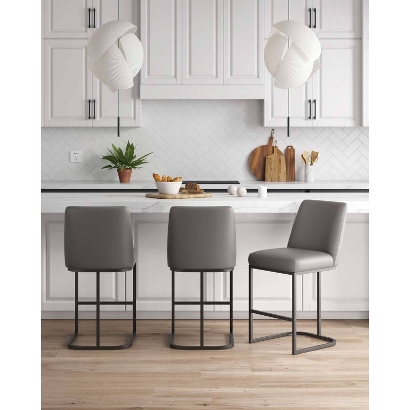 Manhattan Comfort Set of 3 Serena Counter Height Barstools Gray: Upholstered, Metal Frame, Modern Design