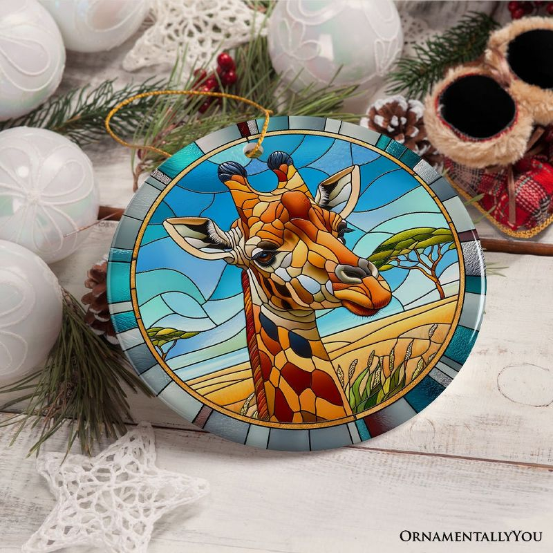 Giraffe Rendezvous Stained Glass Style Ceramic Ornament, African Animals Christmas Gift and Decor  3