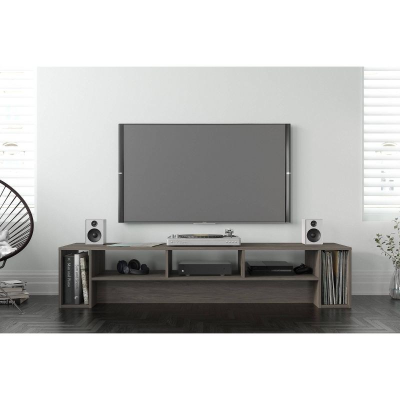 Rustik 3 Shelf TV Stand for TVs up to 80" Bark Gray - Nexera: Modern Media Console with Open Storage