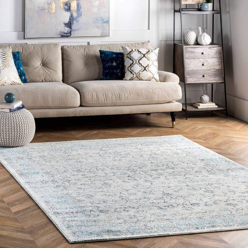 8'x10' Vintage Rio Area Rug Aqua- nuLOOM: Shabby Chic, Stain-Resistant, Low Pile, Machine Made, Indoor Use