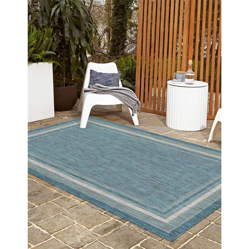 Unique Loom 9' 0 x 12' 2 Rectangle Indoor/Outdoor Border Teal Area Rug