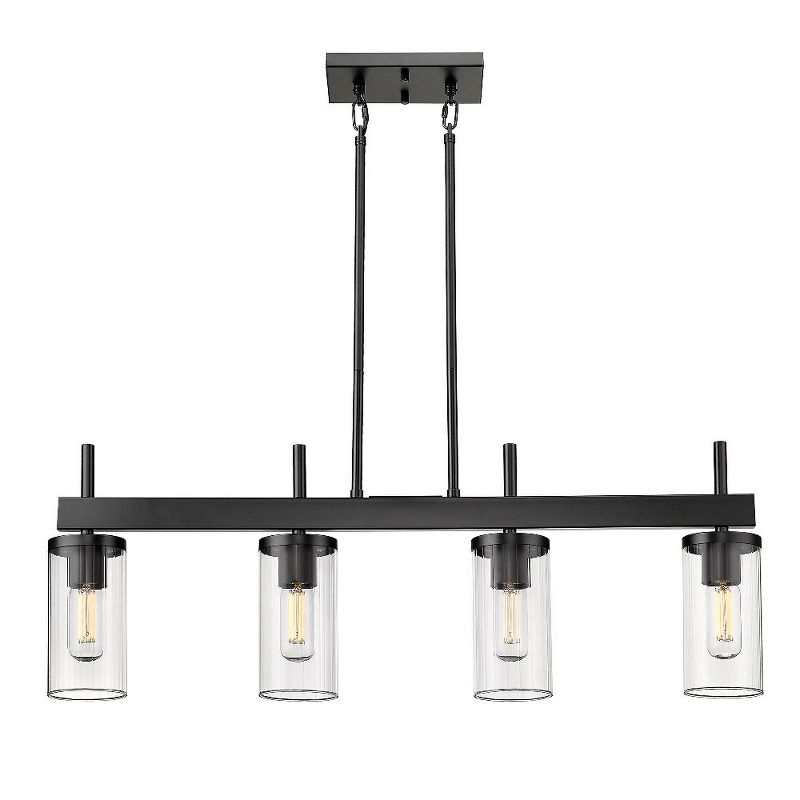 Golden Lighting Winslett 4-Light Linear Pendant in Matte Black with Ribbed Clear Glass