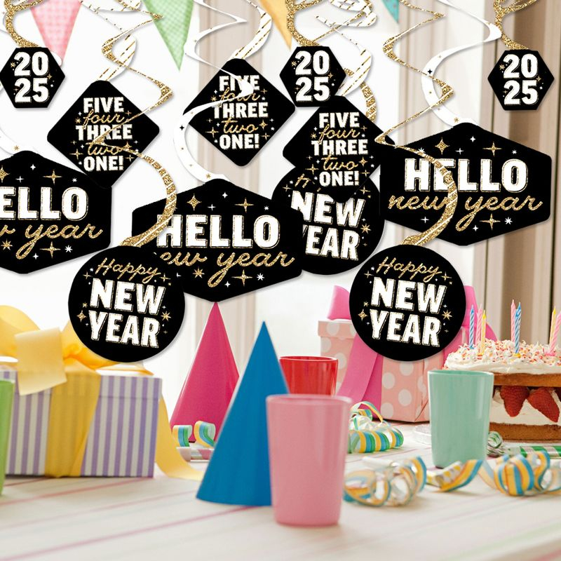 Big Dot of Happiness Hello New Year - 2025 NYE Party Hanging Decor - Party Decoration Swirls - Set of 40