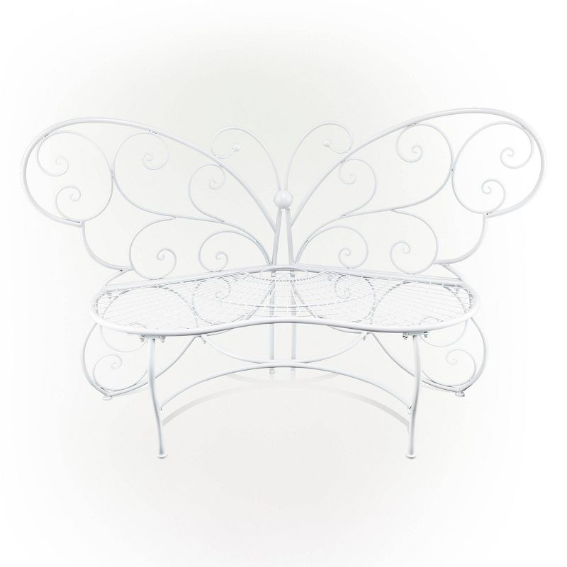 38" x 62" Metal Butterfly Outdoor Bench White - Alpine Corporation: Weather-Resistant, Garden Seating