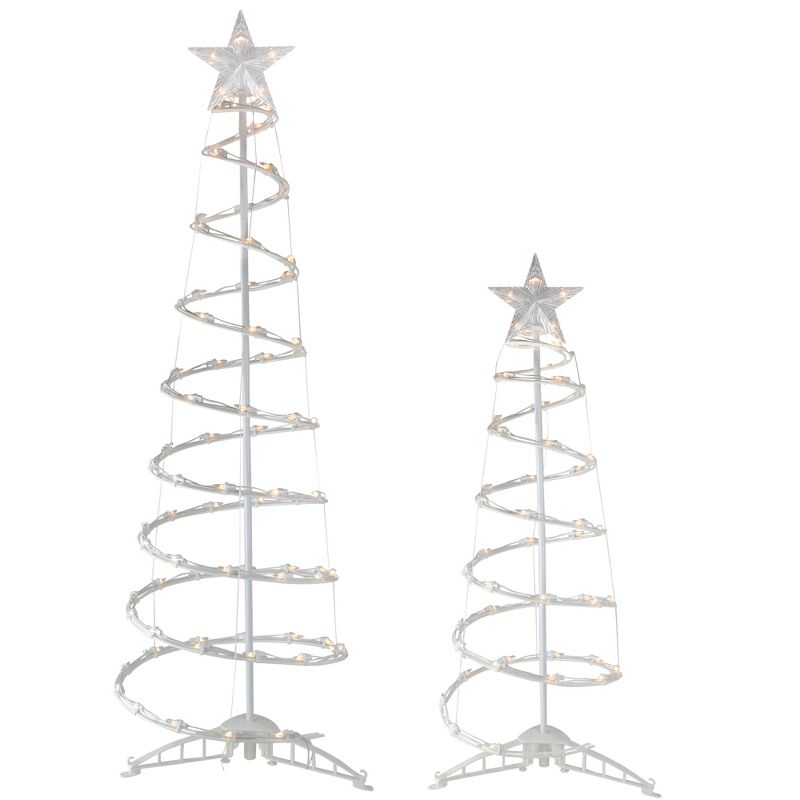 Northlight Set of 2 Lighted Clear Outdoor Spiral Christmas Cone Trees 4', 6'