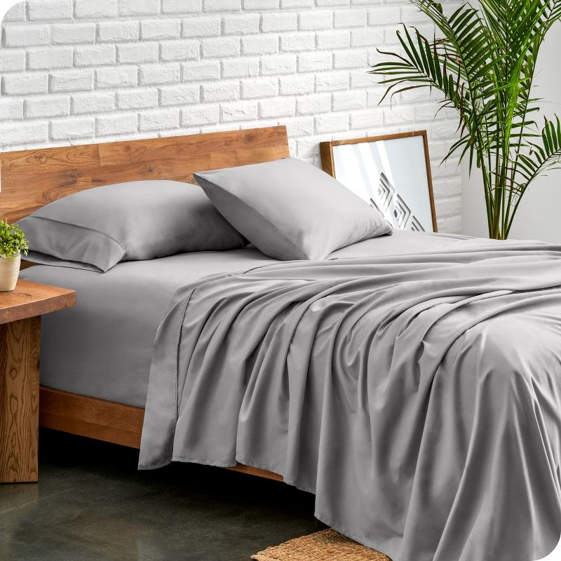 California King Light Grey 4 Piece Ultra-Soft Double Brushed Sheet Set by Bare Home