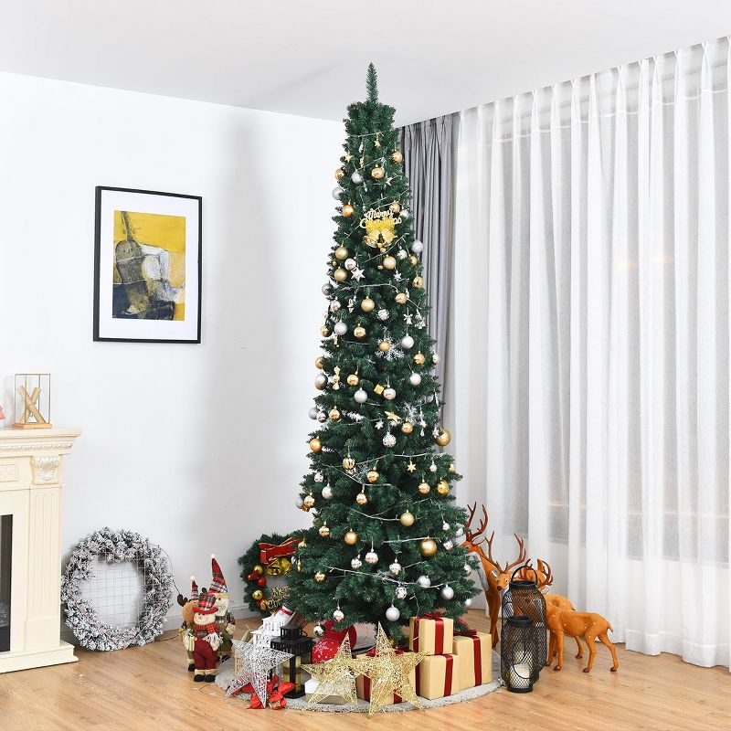 Costway 9Ft PVC Artificial Pencil Christmas Tree Slim Stand Green