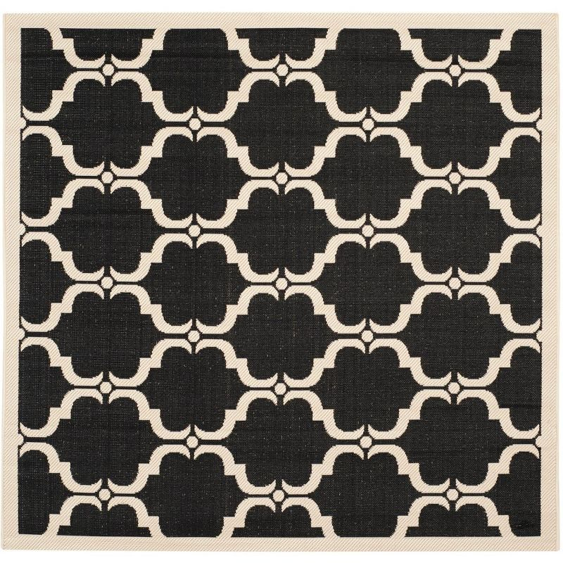 Courtyard CY6009 Power Loomed Indoor and Outdoor Area Rug - Black/Beige - 5'3"x5'3" - Safavieh
