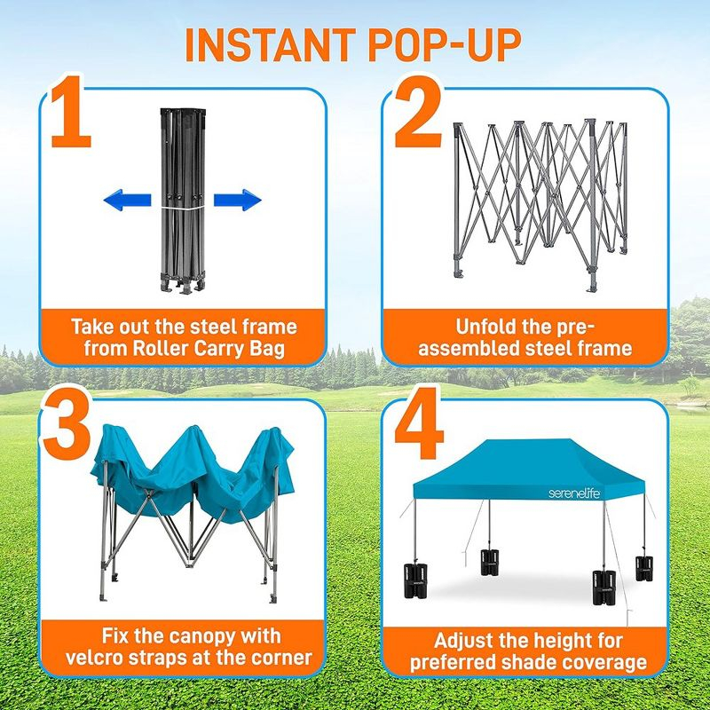 SereneLife Pop-Up Canopy Tent with Adjustable Height - Sky blue