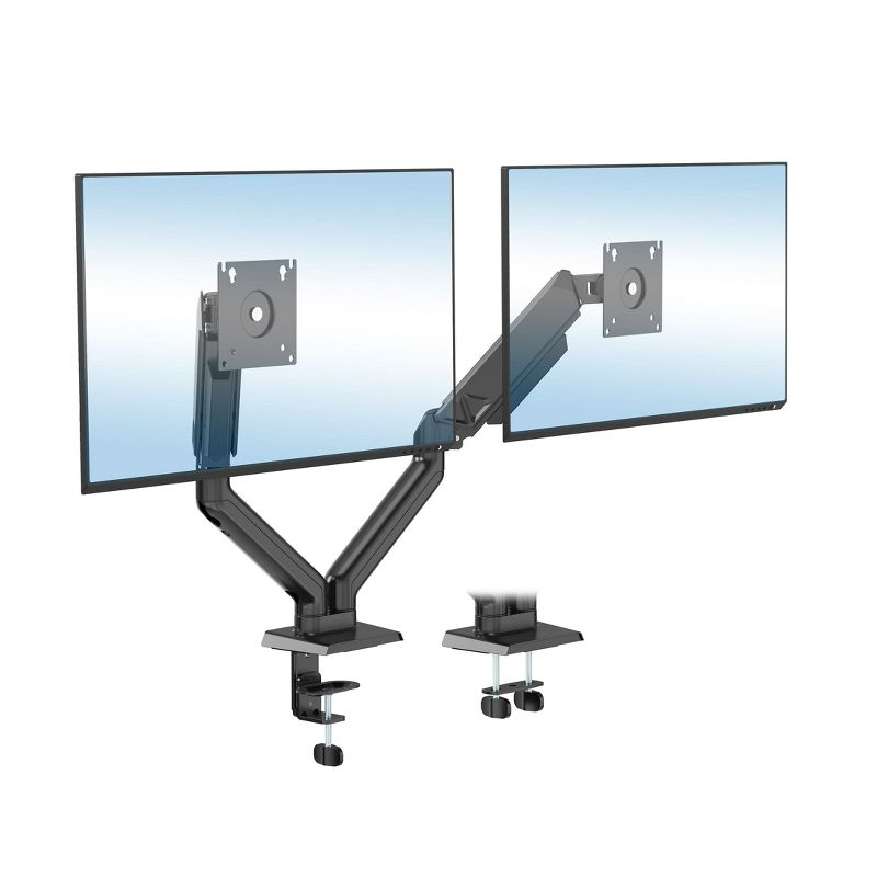 Mount-It! Full Motion Dual Monitor Mount with Spring Arms, 17 in. to 32 in. with Tilt, Rotation, Swivel, Height Adjustment, Clamp or Grommet, Black