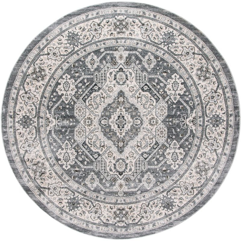 Isabella ISA916 Power Loomed Area Rug - Grey/Cream - 6'7" Round - Safavieh