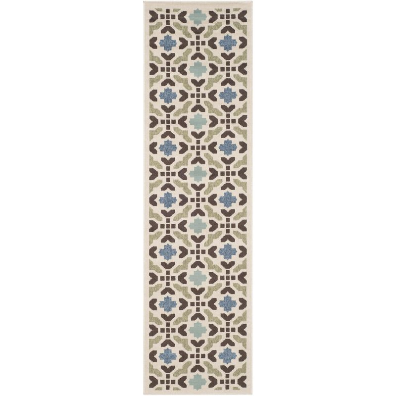 Veranda VER080 Power Loomed Indoor/Outdoor Runner Rug - Cream/Aqua - 2'3"x8' - Safavieh