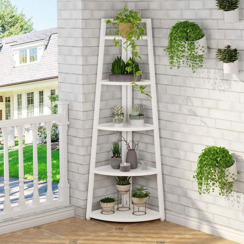 Hommoo 5-Tier Corner Shelf, 70" Tall Corner Ladder Shelf Small Bookshelf White