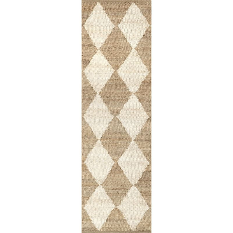 Nuloom Louie Diamond Checkerboard Jute Area Rug, 2' x 8', Natural