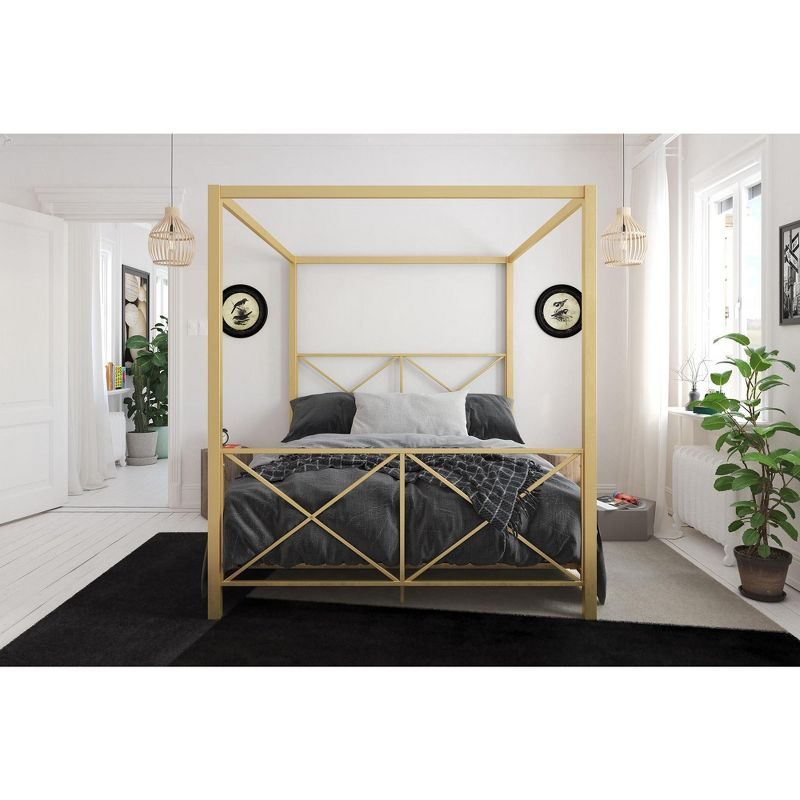 DHP Rosedale Metal Canopy Bed, Queen, Gold