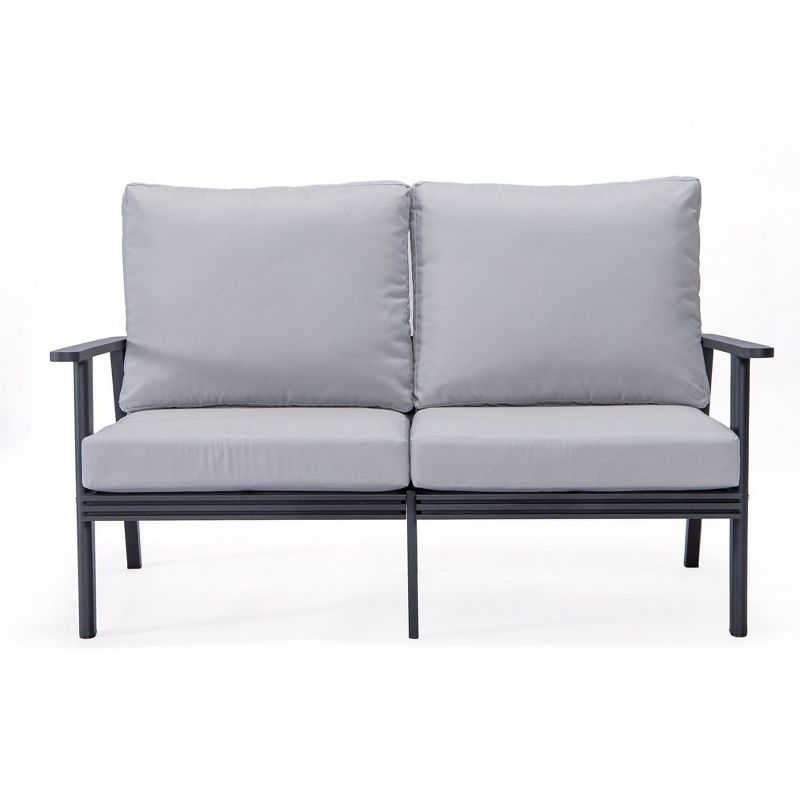 Leisuremod Walbrooke Modern Polyester Loveseat with Black Aluminum Frame and Removable Cushions (Light Grey)