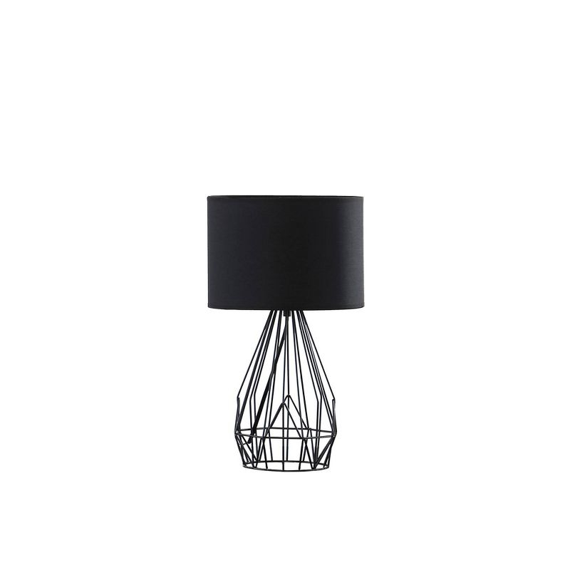 17.5" Industrial Farm Metal Cage Table Lamp Black - Ore International: Modern Accent, Linen Shade, UL Listed