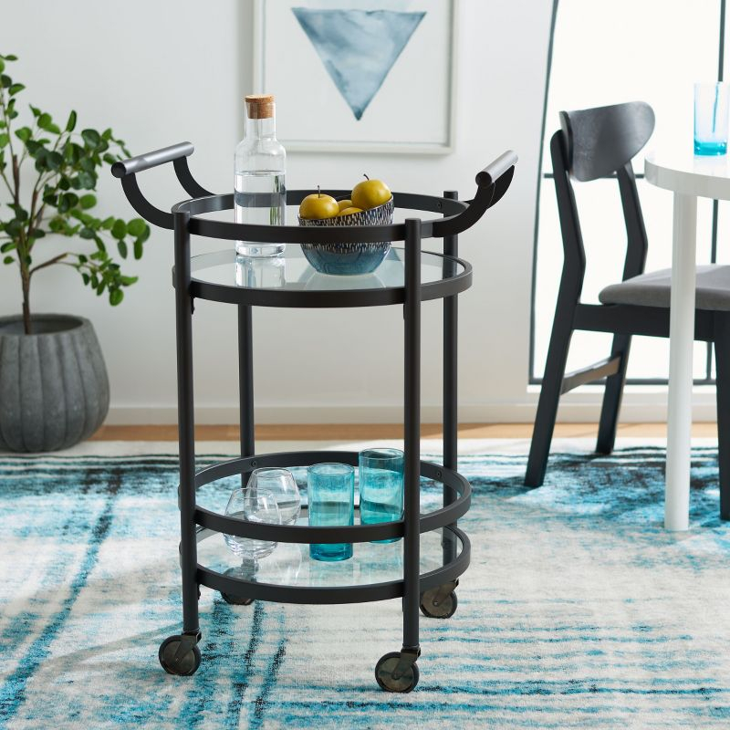 Sienna 2 Tier Round Bar Cart - Matte/Black - Safavieh