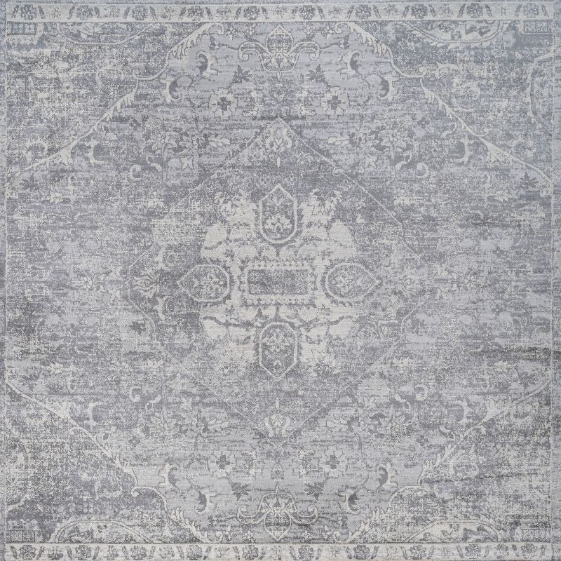 6' x 6' Modern Persian Vintage Medallion Area Rug, Gray - JONATHAN Y