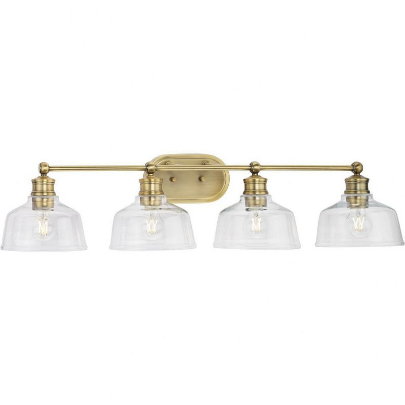 Progress Lighting Singleton 4-Light Vanity Fixture, Vintage Brass, Clear Glass