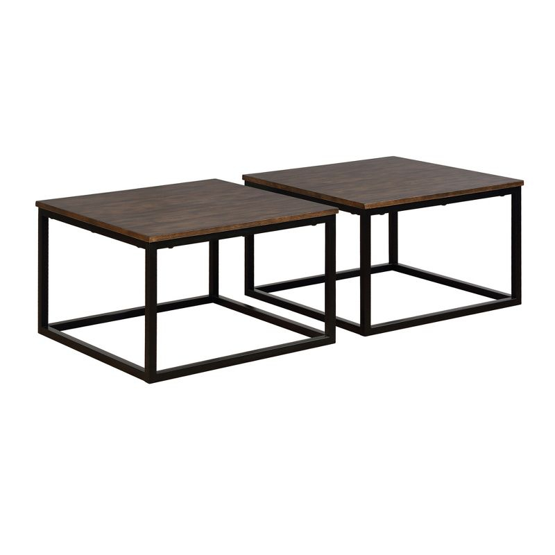 27.5" Set Of 2 Arcadia Acacia Wood Square Coffee Tables Antiqued Mocha - Alaterre Furniture: Industrial Style, Trestle Base