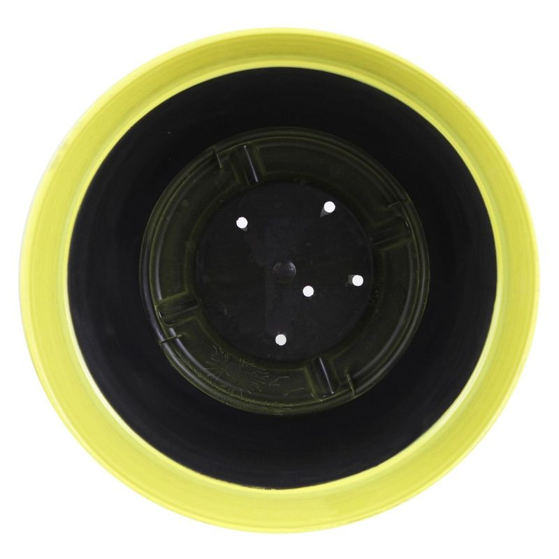Garden Elements Indoor/Outdoor Glazed Brushed Happy Plastic Planter, Large, Bright Yellow, 15"