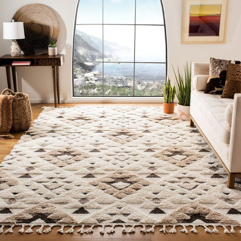 Moroccan Tassel Shag MTS688 Power Loomed Indoor Area Rug - Ivory/Brown - 9'x12' - Safavieh