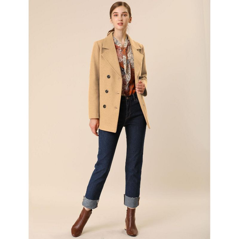 Allegra K Women's Long Sleeves Double Breasted Button Winter Outerwear Pea Coat Camel X-Large
