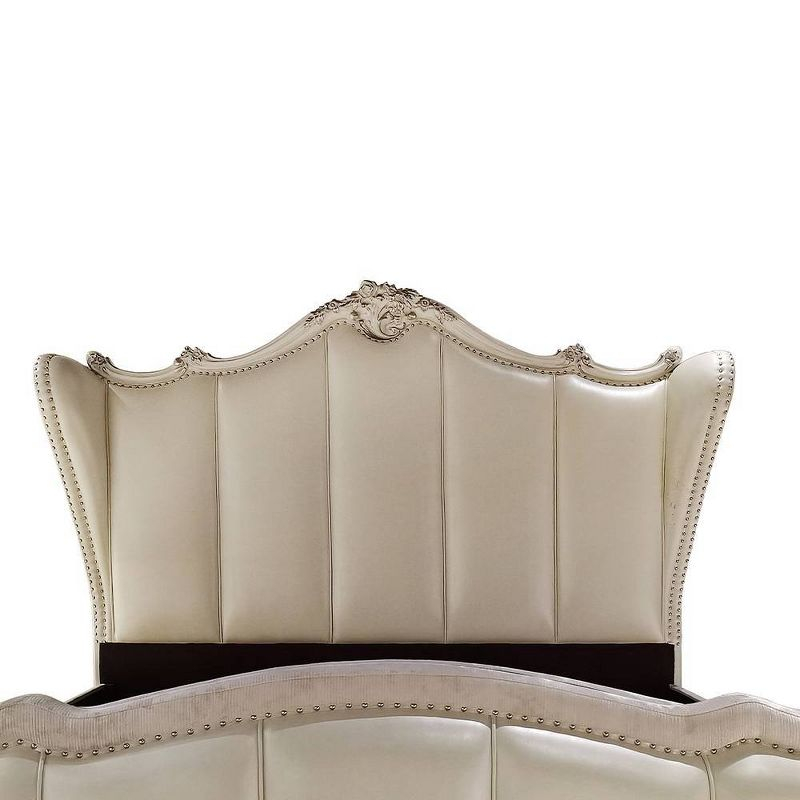 Acme Furniture 95" California King Bed Dresden Synthetic Leather & Bone White : Champagne PU, Claw Feet, Tufted Headboard