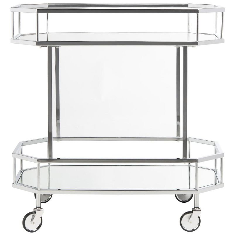 Silva 2 Tier Octagon Bar Cart - BCT8004B - Chrome/Mirror - Safavieh