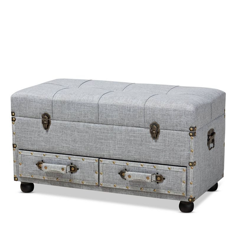 Flynn Fabric Upholstered 2 Drawer Storage Trunk Ottoman Gray/Black - Baxton Studio