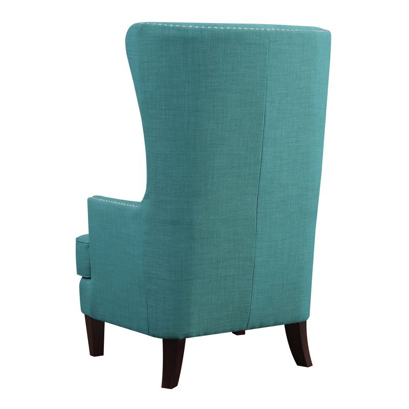 Picket House Furnishings Karson High Back Upholstered Chair Teal: Occasional Slipper Chair, Polyester Fabric, Wood Legs