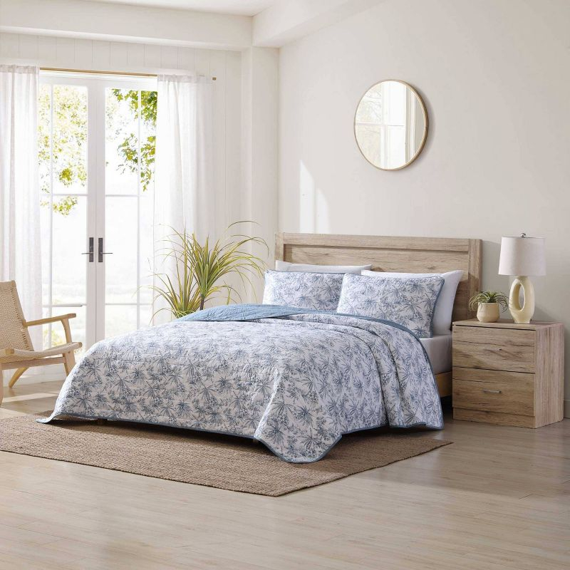 King Pen and Ink Palm Quilt Set Blue - Tommy Bahama: Machine Washable, Pet Friendly, Includes 2 Shams