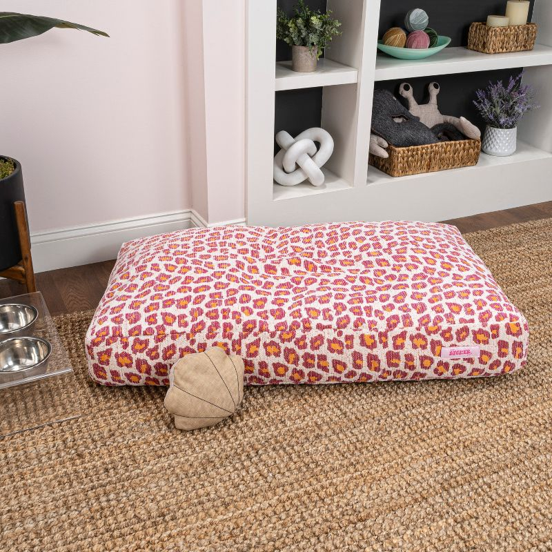 THE LICKER STORE Mabel 41" x 25.5" Designer Modern Ultra Soft Reversible Plush Rectangular Pet Bed with Washable Cover, Raspberry Leopard