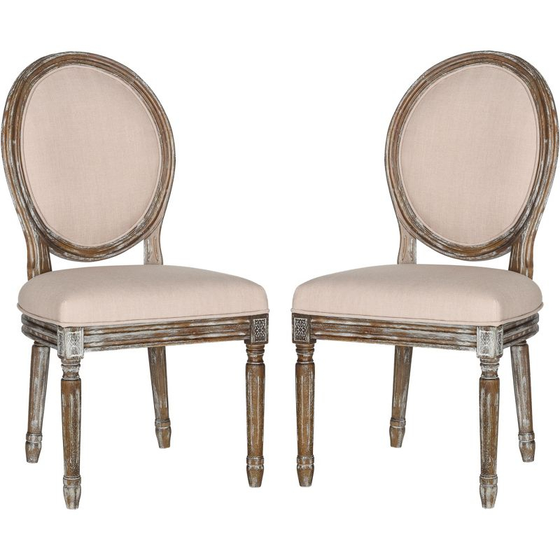 Holloway 19''H French Brasserie Oval Side Chair (Set of 2) - Beige/Rustic Oak - Safavieh