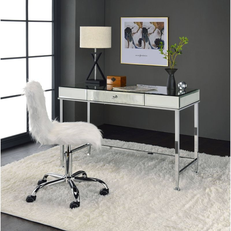 Canine Writing Desk Mirrored/Chrome - Acme Furniture: Contemporary Office Furniture with Drawer