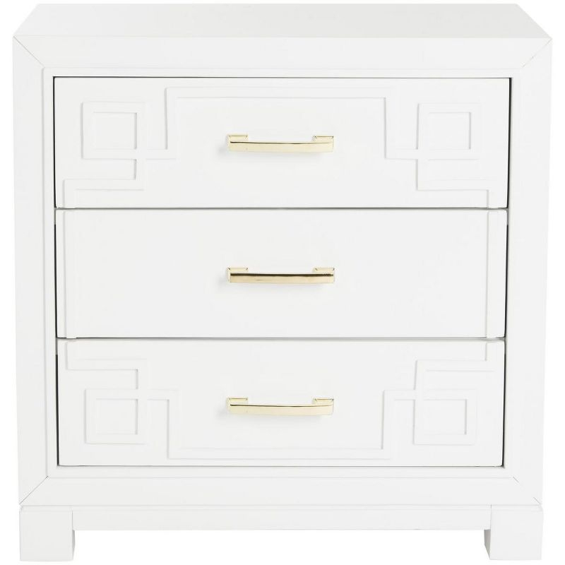 Raina 3 Drawer Greek Key Nightstand - FOX6278 - White - Safavieh Couture