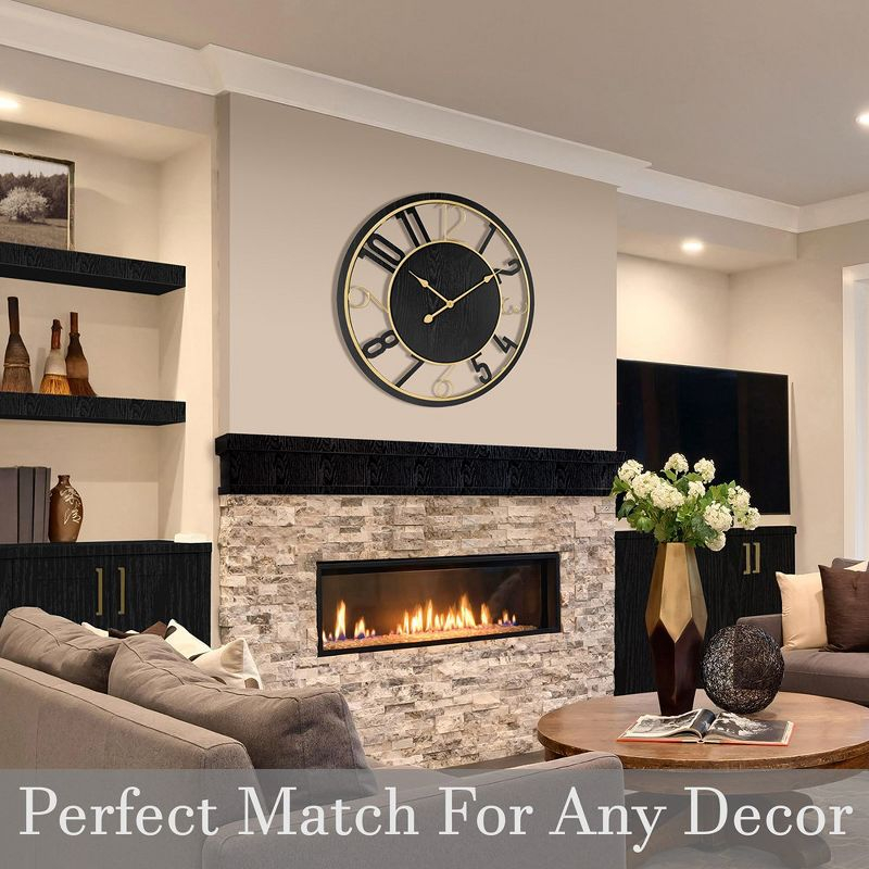 Sorbus 24" Modern Wooden Wall Clock - Sleek Design, Analog Display - Complements Various Styles (Black)