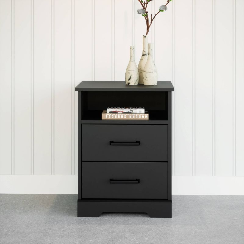 Prepac Rustic Ridge Farmhouse Nightstand with 2 Drawers and Open Shelf Black