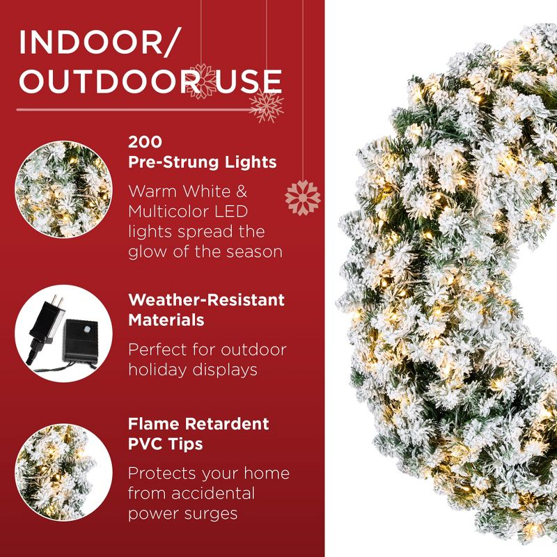 Best Choice Products 48in Artificial Pre-Lit Flocked Fir Christmas Wreath Decoration w/ 200 2-in-1 LED Lights, 714 Tips